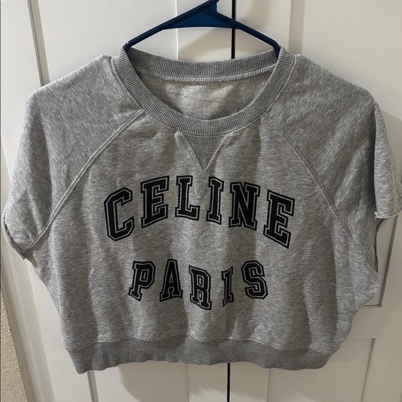 Celine Tops - Celine Runway SS 2021 Grey Varsity Logo Cropped Sweatshirt